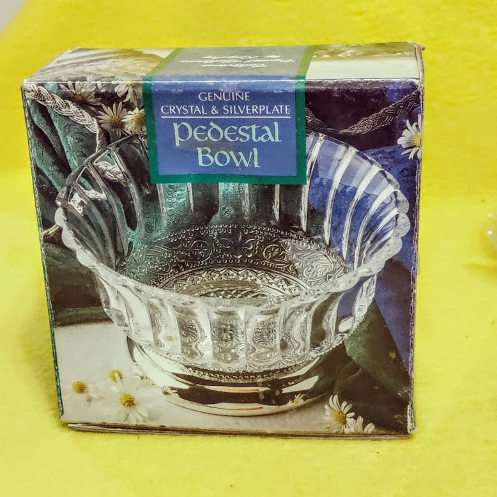 Genuine Crystal & Silverplate Pedestal Bowl Made in China